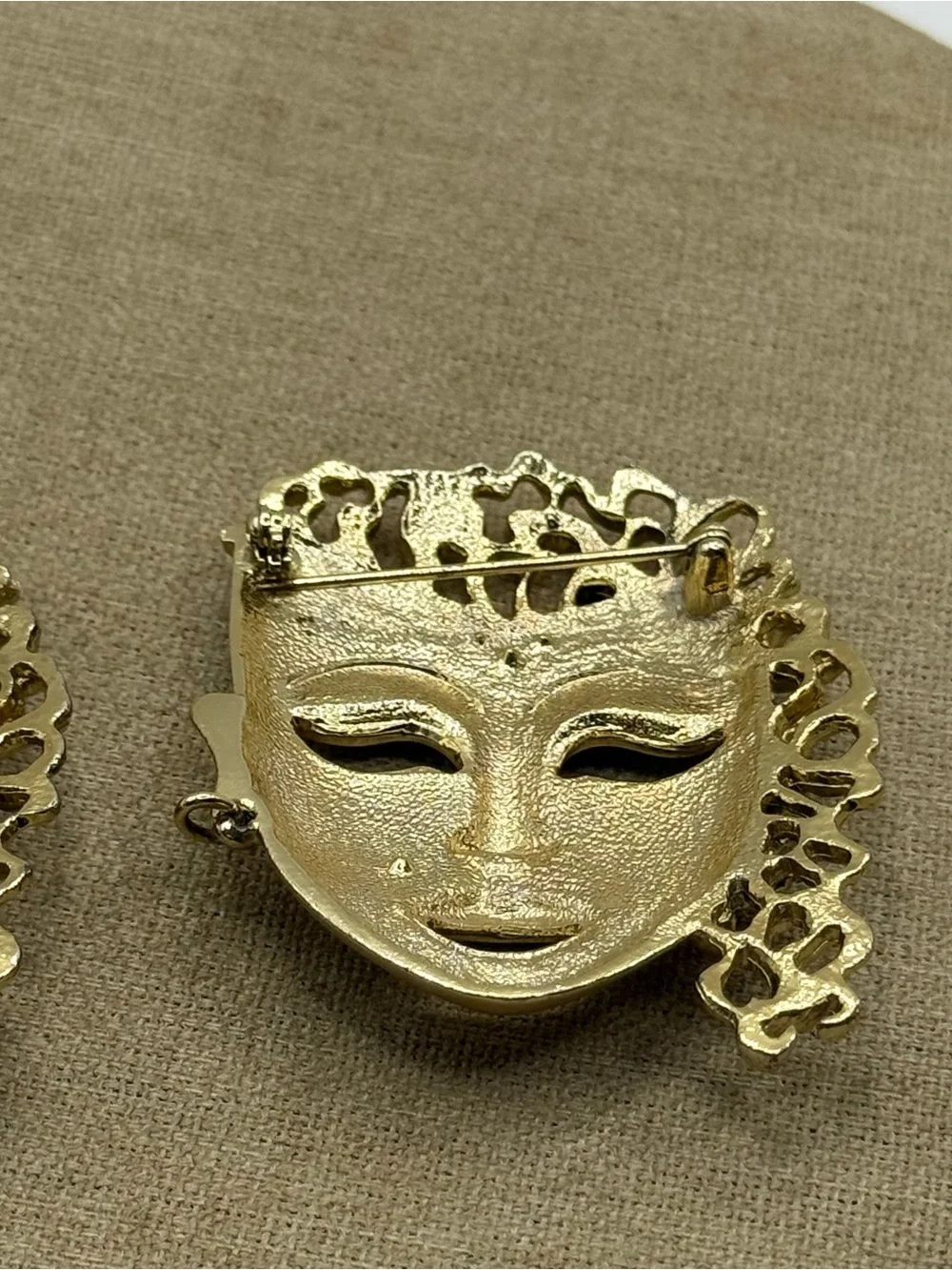 Gold Mask Face Brooch - Statement Women’s Jewelry